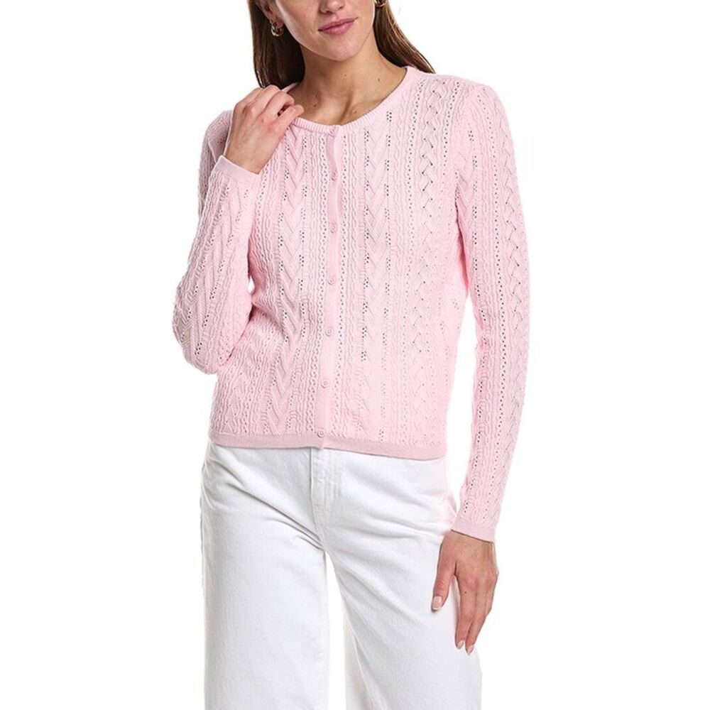 Design History Womens  Pointelle Cardigan, Pink